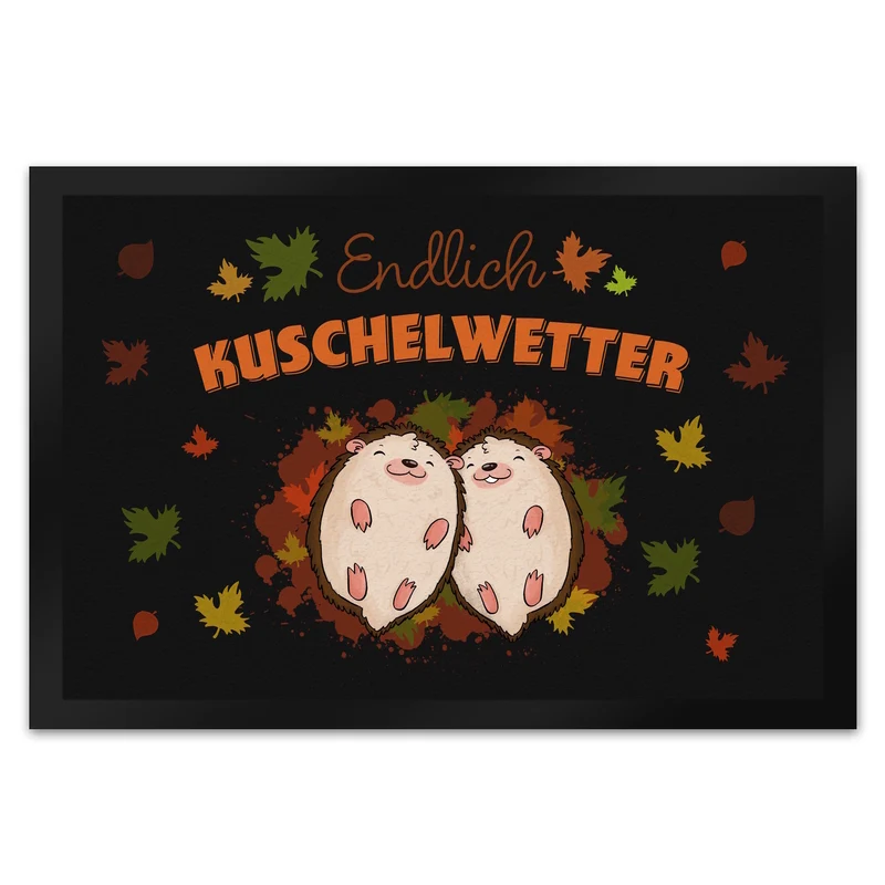 Endlich Kuschelwetter herbstliche Fußmatte in 35x50 cm mit Igelpaar