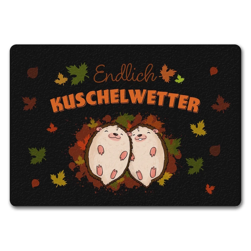 Endlich Kuschelwetter herbstliche Fußmatte in 35x50 cm mit Igelpaar