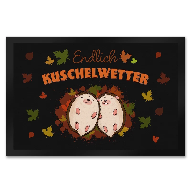 Endlich Kuschelwetter herbstliche Fußmatte in 35x50 cm mit Igelpaar