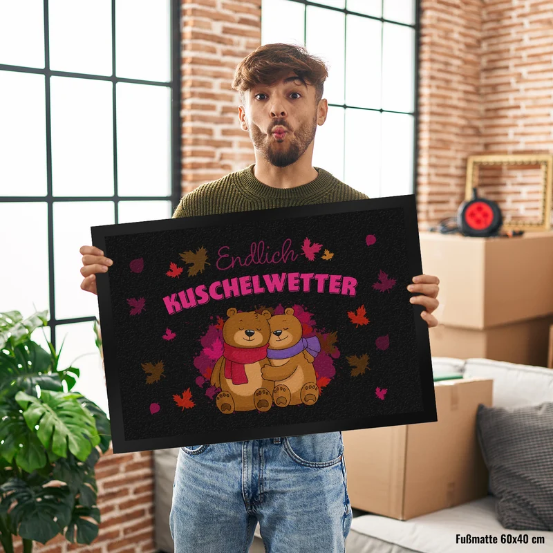 Endlich Kuschelwetter herbstliche Fußmatte in 35x50 cm mit Bärenpaar