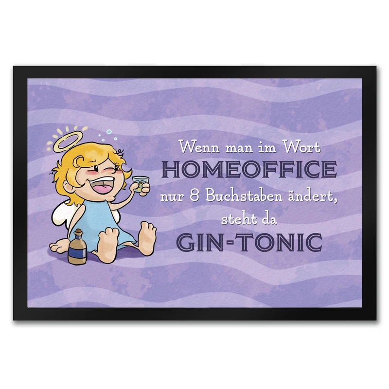 Engel Fußmatte in 35x50 cm mit Spruch - Homeoffice klingt ähnlich wie Gin-Tonic