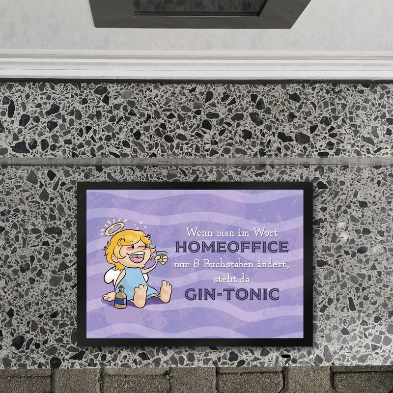 Engel Fußmatte in 35x50 cm mit Spruch - Homeoffice klingt ähnlich wie Gin-Tonic