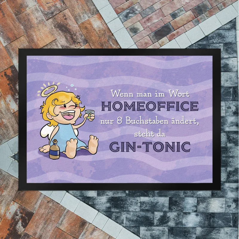 Engel Fußmatte in 35x50 cm mit Spruch - Homeoffice klingt ähnlich wie Gin-Tonic