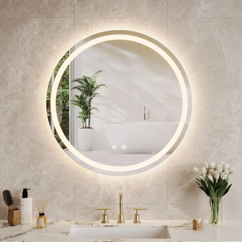 Specchio per il trucco illuminato Garvee, specchio da bagno rotondo da 50 cm con luce, specchio a LED con interruttore touch e vetro antideflagrante, specchio da bagno dimmerabile e antiappannamento con illuminazione