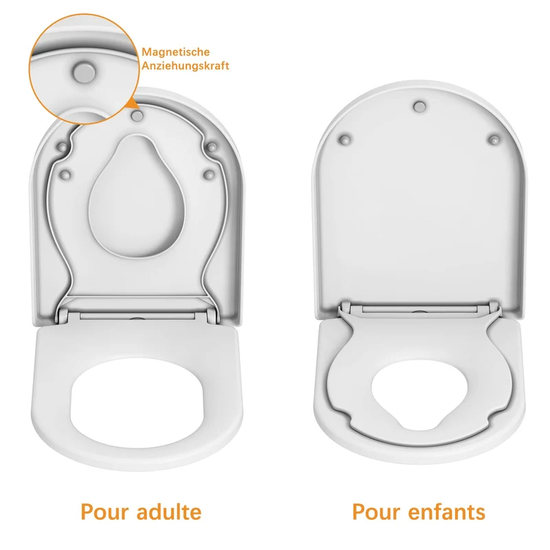 Sedile WC Garvee con seggiolino per bambini, sedile WC a chiusura ammortizzata, sedile WC a sgancio rapido, non si allenta mai, facile da pulire - Sedile WC bianco a forma di D con seggiolino per bambini, famiglia
