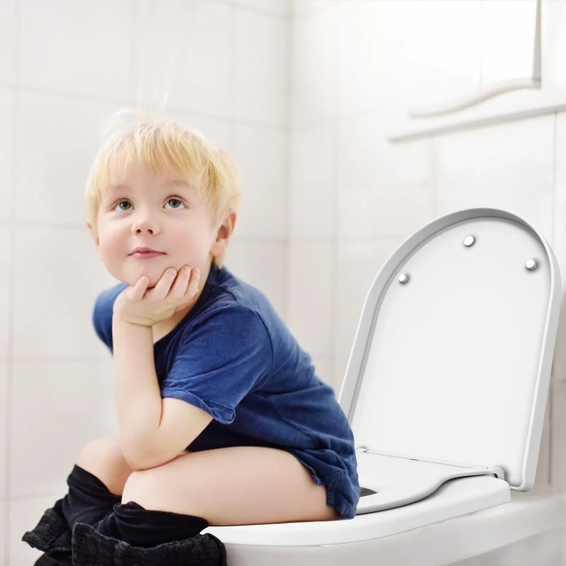 Sedile WC Garvee con seggiolino per bambini, sedile WC a chiusura ammortizzata, sedile WC a sgancio rapido, non si allenta mai, facile da pulire - Sedile WC bianco a forma di D con seggiolino per bambini, famiglia