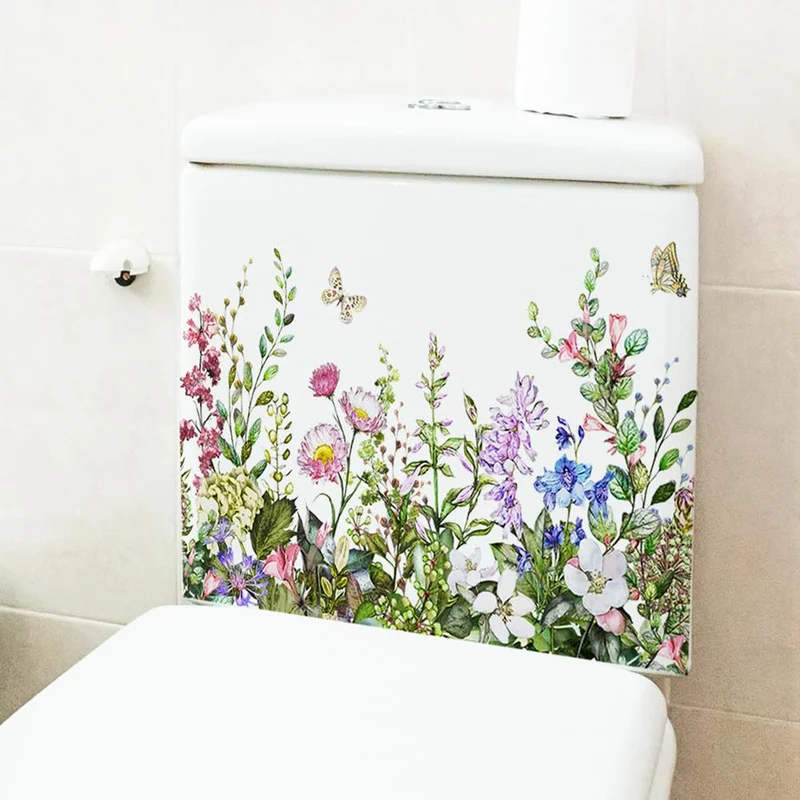 Adesivi per sedile WC autoadesivi Garvee, adesivi murali con foglie di piante verdi per il bagno, 29 x 22 cm, copertura decorativa