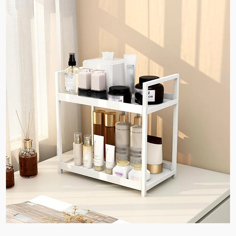 GARVEE Organizer per cucina e bagno a 2 livelli in plastica resistente, bianco, per ufficio e dormitorio per studenti