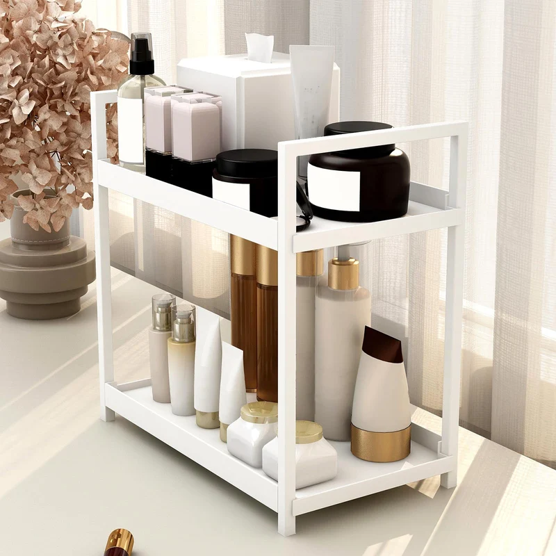 GARVEE Organizer per cucina e bagno a 2 livelli in plastica resistente, bianco, per ufficio e dormitorio per studenti
