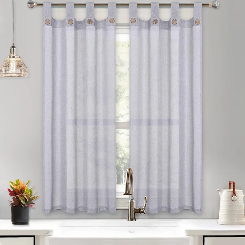 Tende in finto lino GARVEE, stile rustico, filtranti la luce e facili da pulire, 27x45 pollici, grigio, per camera da letto e soggiorno