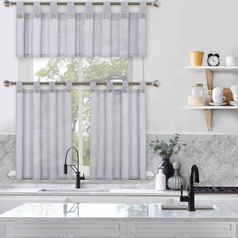 Tende in finto lino GARVEE, stile rustico, filtranti la luce e facili da pulire, 27x45 pollici, grigio, per camera da letto e soggiorno