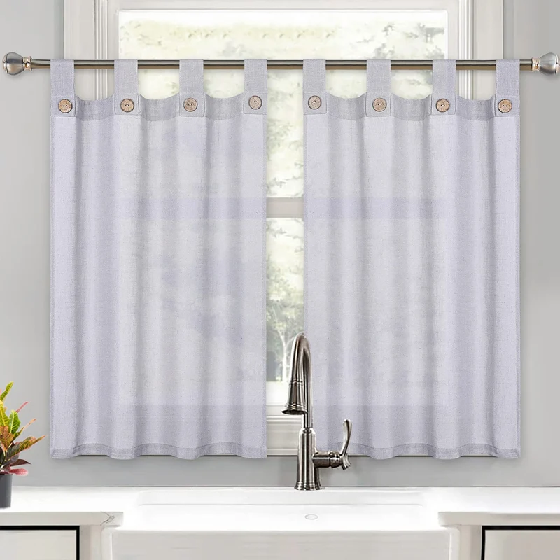 GARVEE Tende da caffè a strati in finto lino, tende da cucina, tende con passanti, tende da finestra, 27x36 pollici, grigio