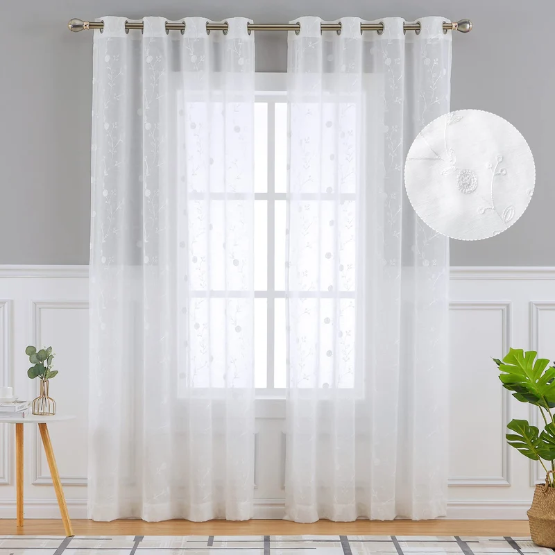 Garvee Tende Trasparenti per Soggiorno 183x132cm, 2 Pannelli in Poliestere, Voile in Lino, Colore Bianco, Camera da Letto
