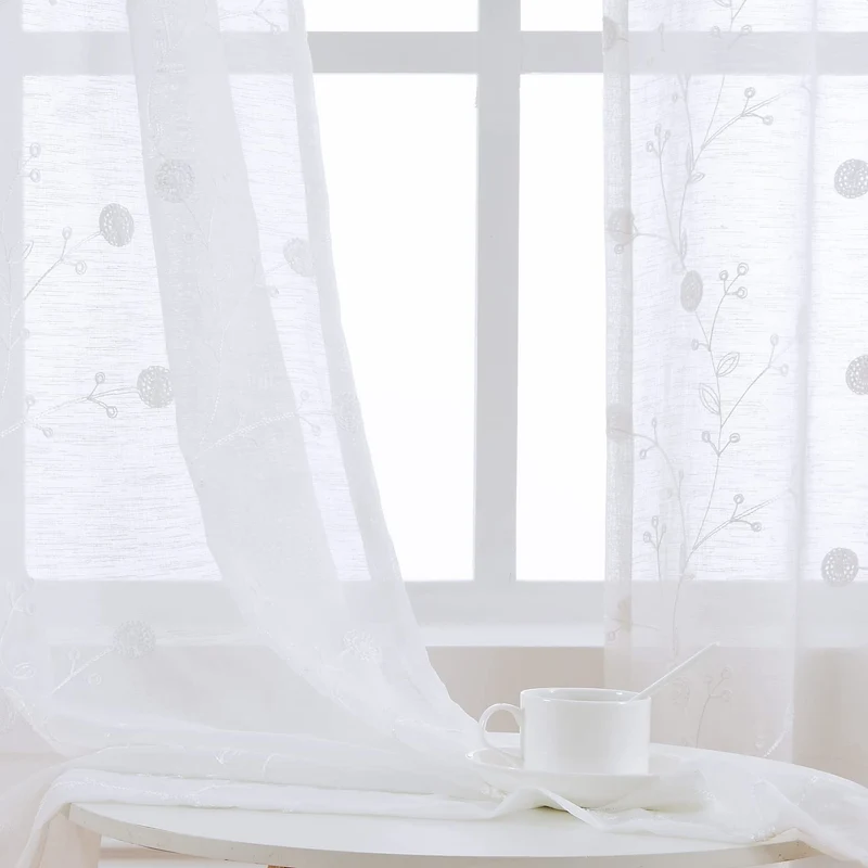 Garvee Tende Trasparenti per Soggiorno 183x132cm, 2 Pannelli in Poliestere, Voile in Lino, Colore Bianco, Camera da Letto