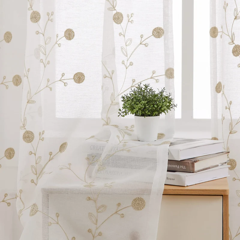 Tende in voile GARVEE con occhielli, ricamate, lunghe 182 cm, effetto lino, bianche, per soggiorno e camera da letto, 2 pannelli, trasparenti