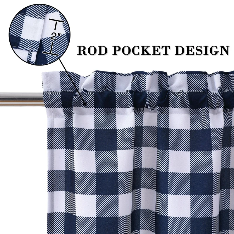 GARVEE Tende da cucina impermeabili con motivo a quadri Buffalo, 2 pannelli, 28x45 pollici, blu navy, per cucina e soggiorno