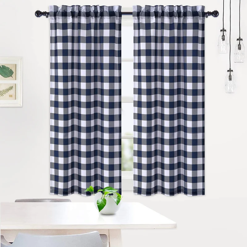 GARVEE Tende da cucina impermeabili con motivo a quadri Buffalo, 2 pannelli, 28x45 pollici, blu navy, per cucina e soggiorno
