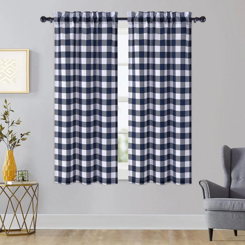 GARVEE Tende da cucina impermeabili con motivo a quadri Buffalo, 2 pannelli, 28x45 pollici, blu navy, per cucina e soggiorno
