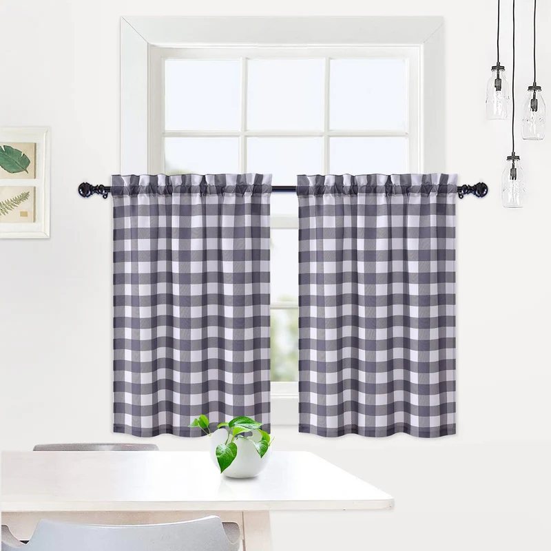 GARVEE Tende corte a quadri grigi Buffalo in poliestere impermeabile per cucina, bagno e soggiorno, 28"x24"