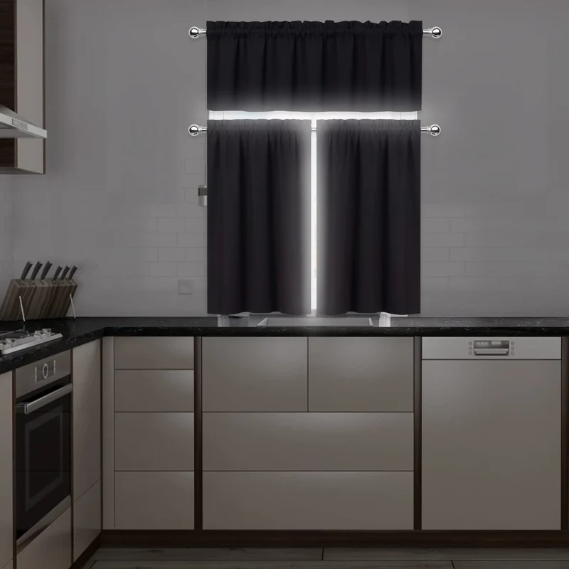 Tende oscuranti GARVEE per bagni, 2 pannelli, oscuranti, tessuto nero, 26x24 pollici, lunghezza corta, ideali per piccole finestre, cucine, camper