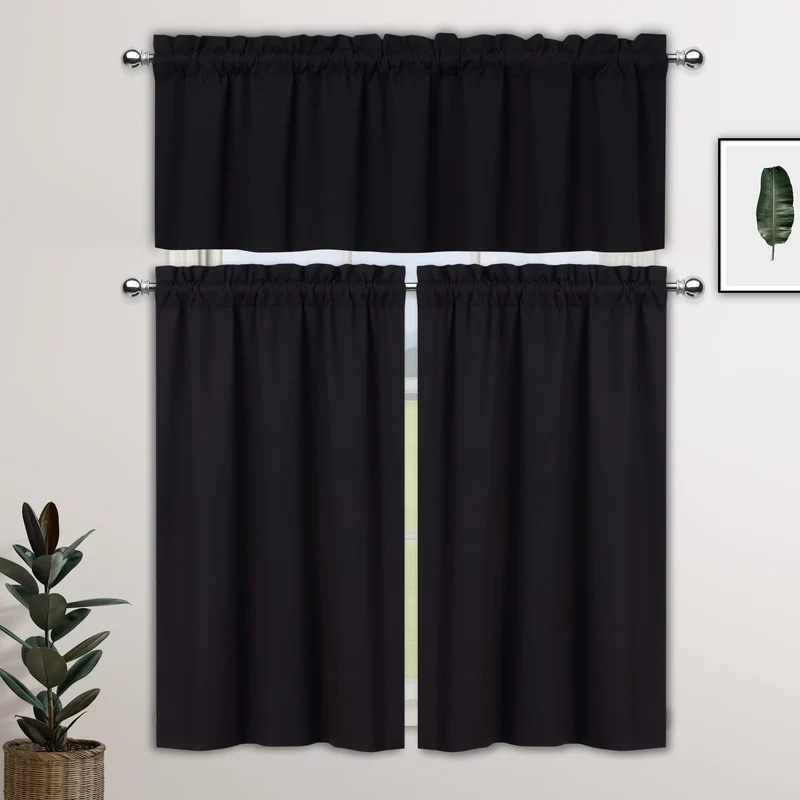 Tende oscuranti GARVEE per bagni, 2 pannelli, oscuranti, tessuto nero, 26x24 pollici, lunghezza corta, ideali per piccole finestre, cucine, camper
