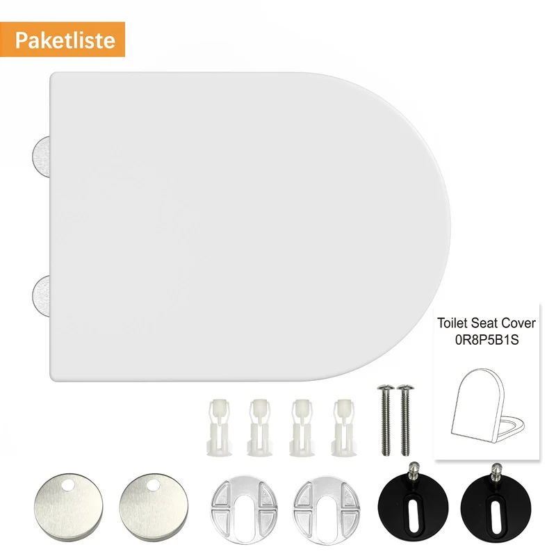 Sedile WC GARVEE con meccanismo di chiusura ammortizzata, forma a D, bianco, Duroplast e acciaio inossidabile, chiusura a sgancio rapido, facile da pulire