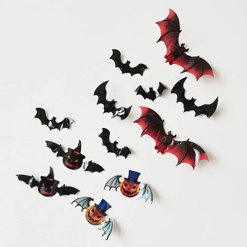 GARVEE 60 pezzi di adesivi murali in PVC con pipistrelli per decorazioni di Halloween, per camera da letto, esterno, veranda, finestra, aula, nero