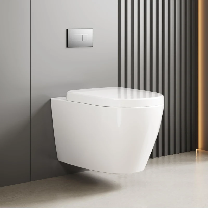 GARVEE WC Sospeso Senza Bordi Wc Sospeso Ceramica Forma D 55,5 cm Bianco Coperchio Automatico