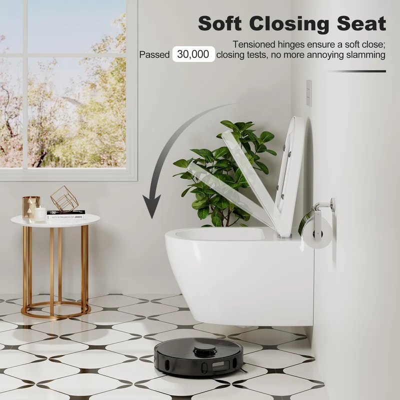 GARVEE WC Sospeso Senza Bordi Wc Sospeso Ceramica Forma D 55,5 cm Bianco Coperchio Automatico