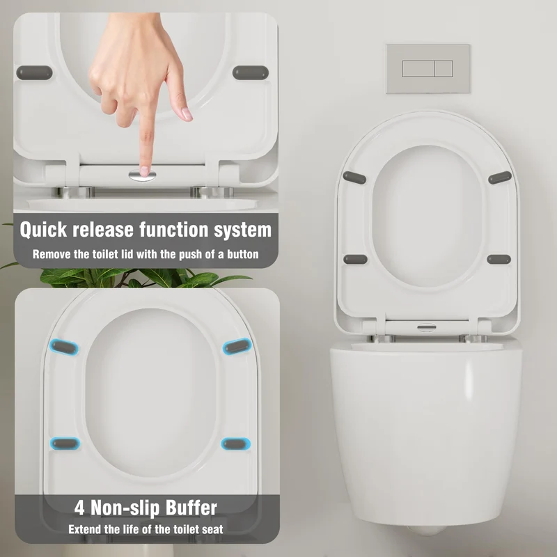 GARVEE WC Sospeso Senza Bordi Wc Sospeso Ceramica Forma D 55,5 cm Bianco Coperchio Automatico