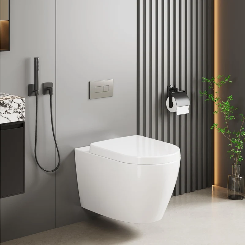 GARVEE WC Sospeso Senza Bordi Wc Sospeso Ceramica Forma D 55,5 cm Bianco Coperchio Automatico
