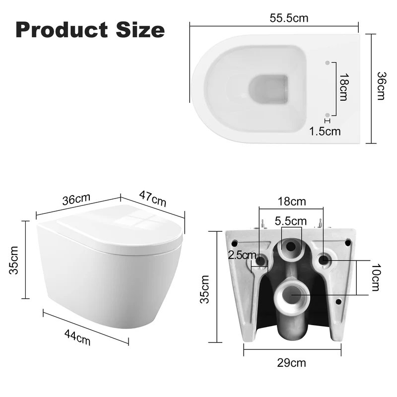 GARVEE WC Sospeso Senza Bordi Wc Sospeso Ceramica Forma D 55,5 cm Bianco Coperchio Automatico