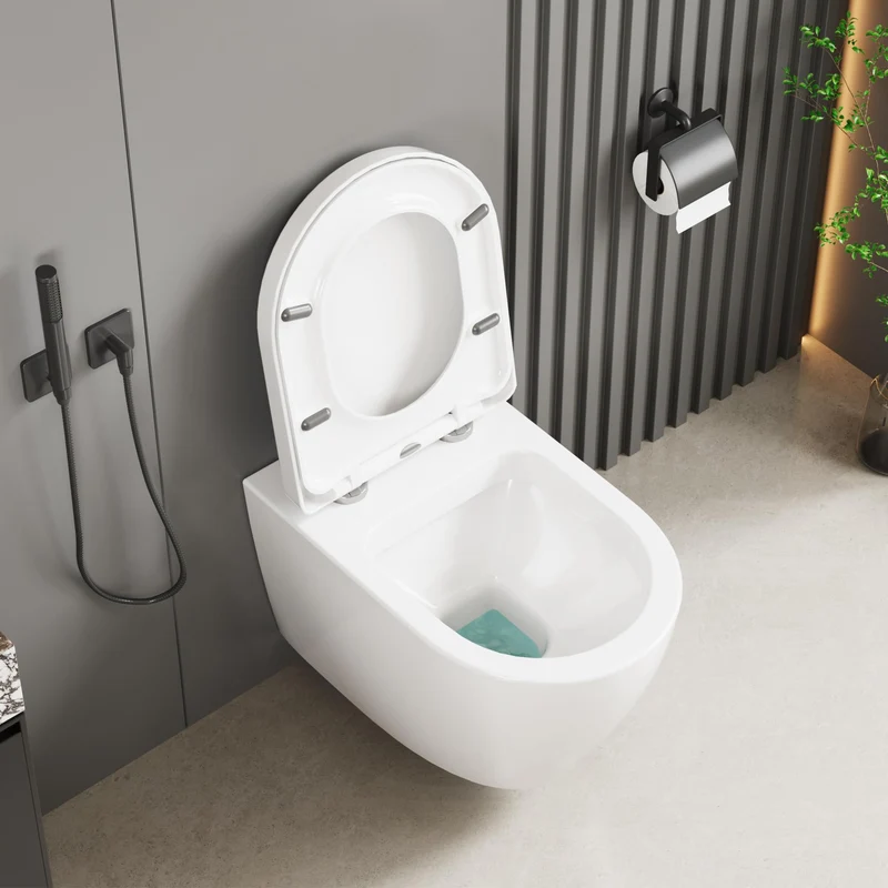 GARVEE WC Sospeso Senza Bordi Wc Sospeso Ceramica Forma D 55,5 cm Bianco Coperchio Automatico