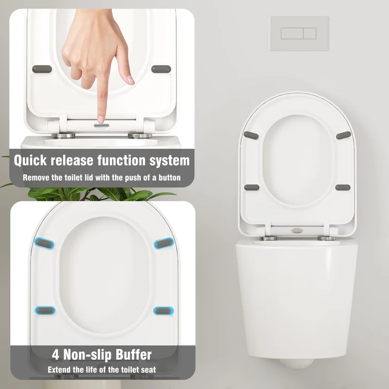 Garvee WC Sospeso Senza Bordo Di Scarico, Ceramica Resistente, Bagno Ospiti, 53 cm, Bianco