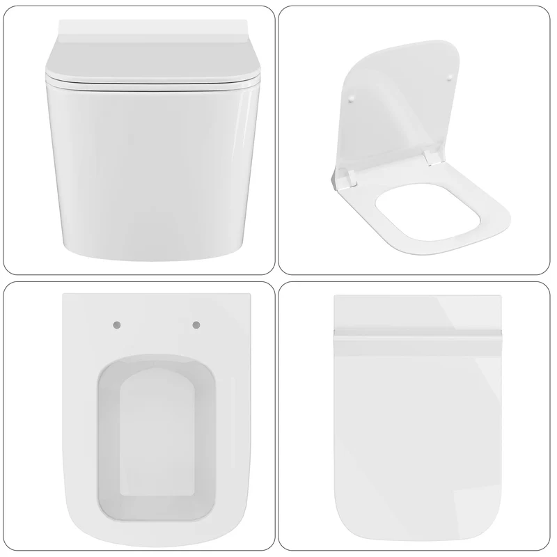 Sedile WC sospeso in ceramica GARVEE, a forma di U, 51 cm, bianco, con meccanismo di chiusura ammortizzata, per bagni moderni