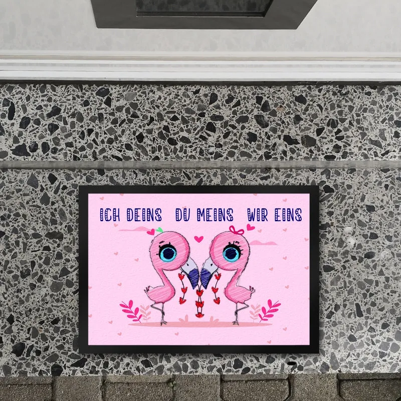 Flamingo Pärchen Fußmatte in 35x50 cm in rosa mit romantischen Spruch