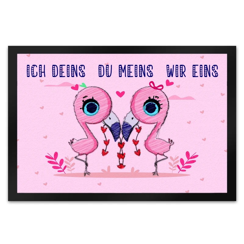 Flamingo Pärchen Fußmatte in 35x50 cm in rosa mit romantischen Spruch