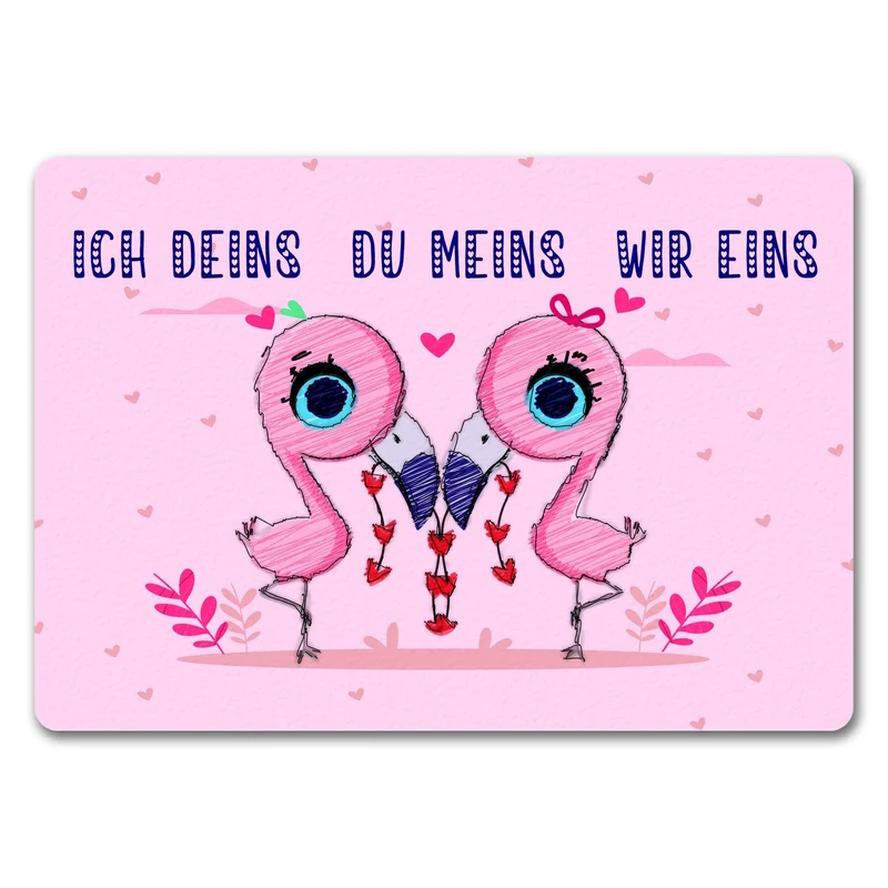 Flamingo Pärchen Fußmatte in 35x50 cm in rosa mit romantischen Spruch