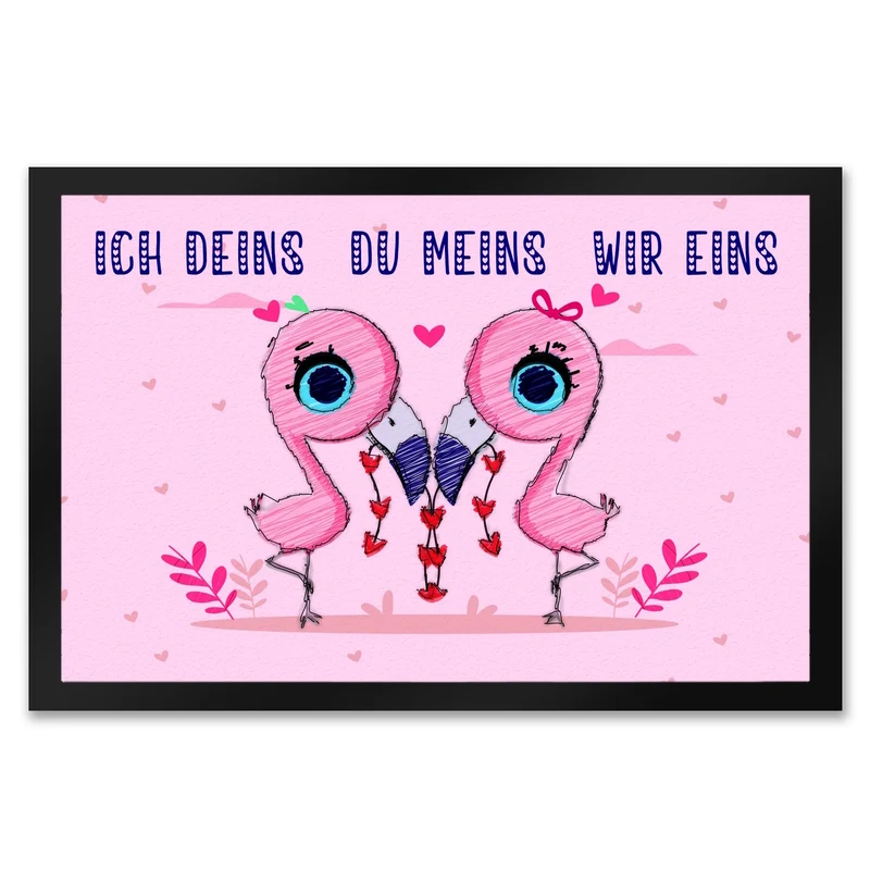 Flamingo Pärchen Fußmatte in 35x50 cm in rosa mit romantischen Spruch