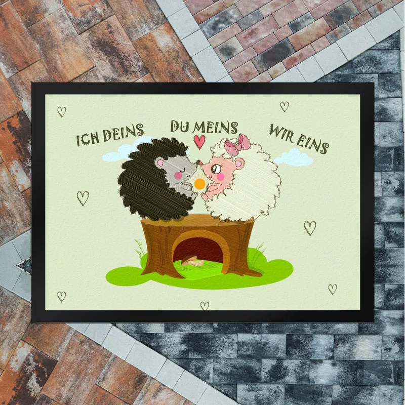 Igel Pärchen Fußmatte in 35x50 cm mit Spruch Ich deins du meins wir eins