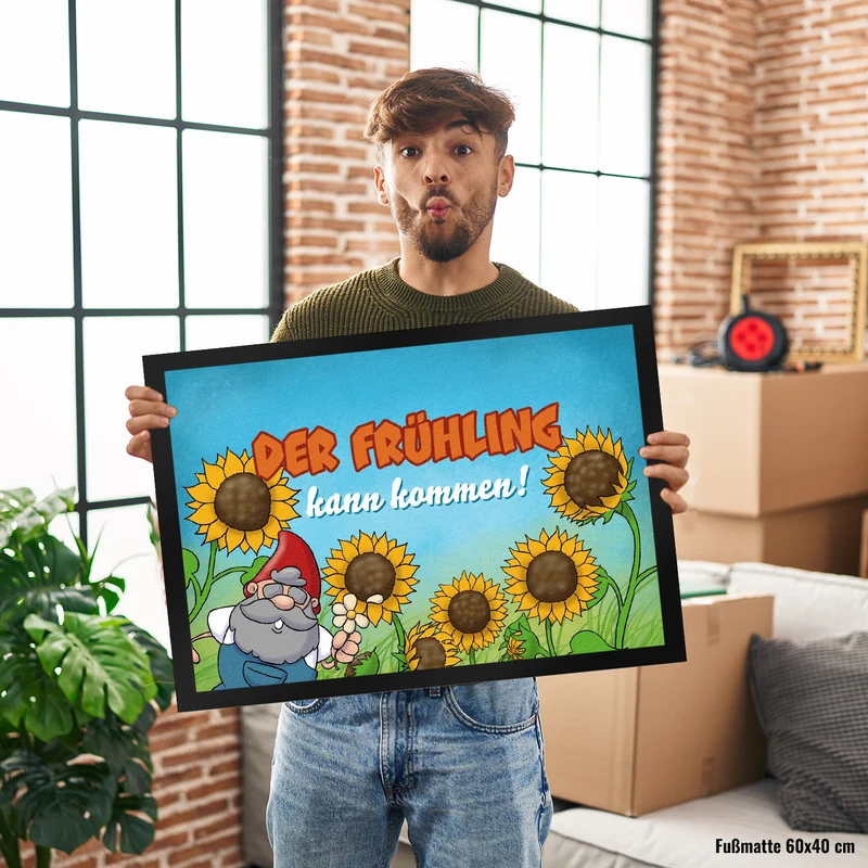 Gartenzwerg Fußmatte mit Spruch Der Frühling kann kommen