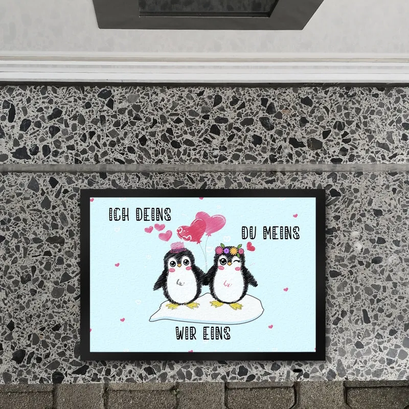 Pinguin Pärchen Fußmatte in 35x50 cm mit Spruch