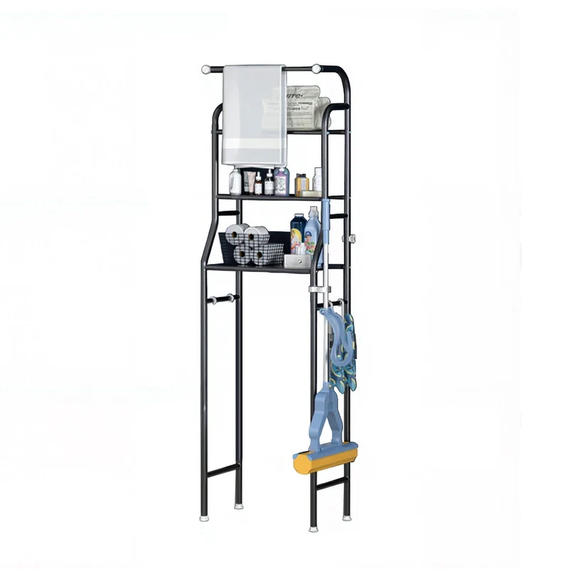 Mensola per WC Garvee, mensola multifunzionale per bagno a 3 livelli, mensola sopra il WC con cestini portaoggetti, mensola salvaspazio per WC, facile da montare, 47 x 25 x 160 cm, nero