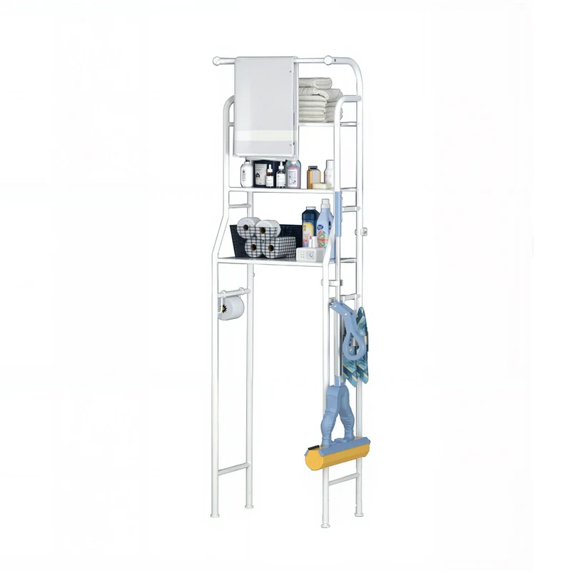 Mensola per WC Garvee, mensola multifunzionale per bagno a 3 livelli, mensola sopra il WC con cestini portaoggetti, mensola salvaspazio per WC, facile da montare, 47 x 25 x 160 cm, nero