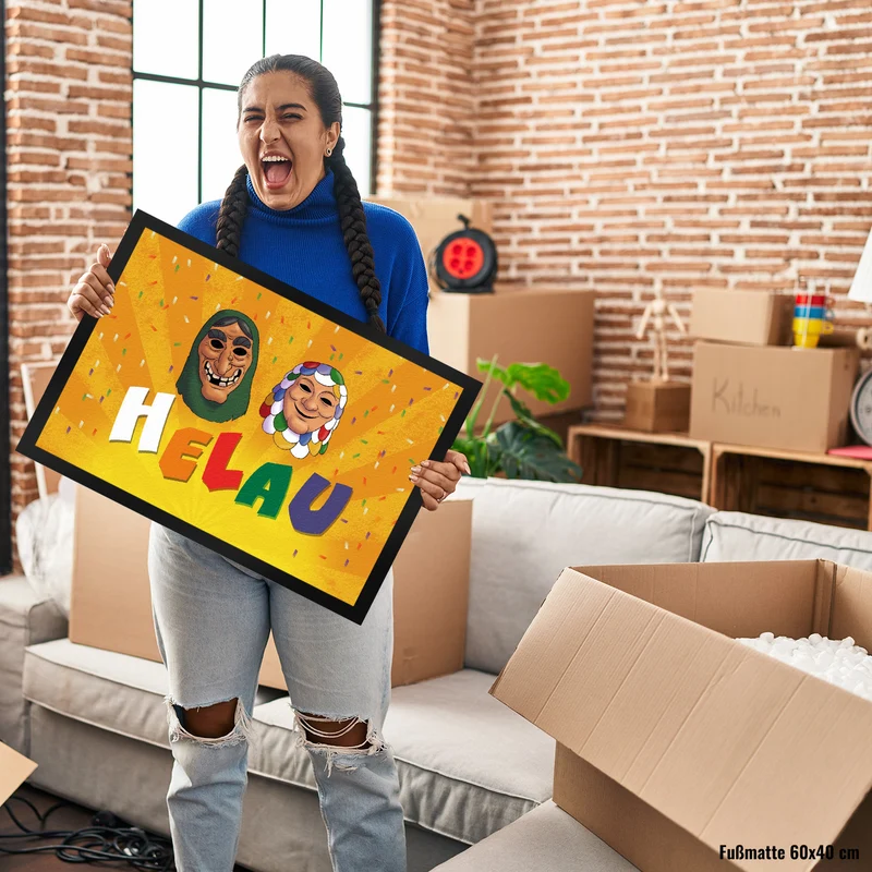 Helau Mainzer Fasching Fußmatte mit Kostümmasken