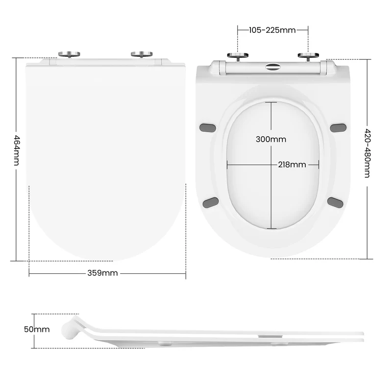 Sedile WC Garvee con meccanismo di abbassamento automatico, sedile WC con funzione di sgancio rapido e cerniere regolabili, sedile WC in UF-Duroplast, forma a D, bianco