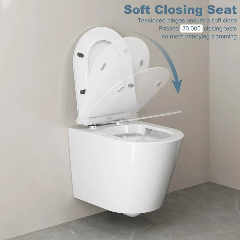 Sedile WC Garvee con meccanismo di abbassamento automatico, sedile WC con funzione di sgancio rapido e cerniere regolabili, sedile WC in UF-Duroplast, forma a D, bianco