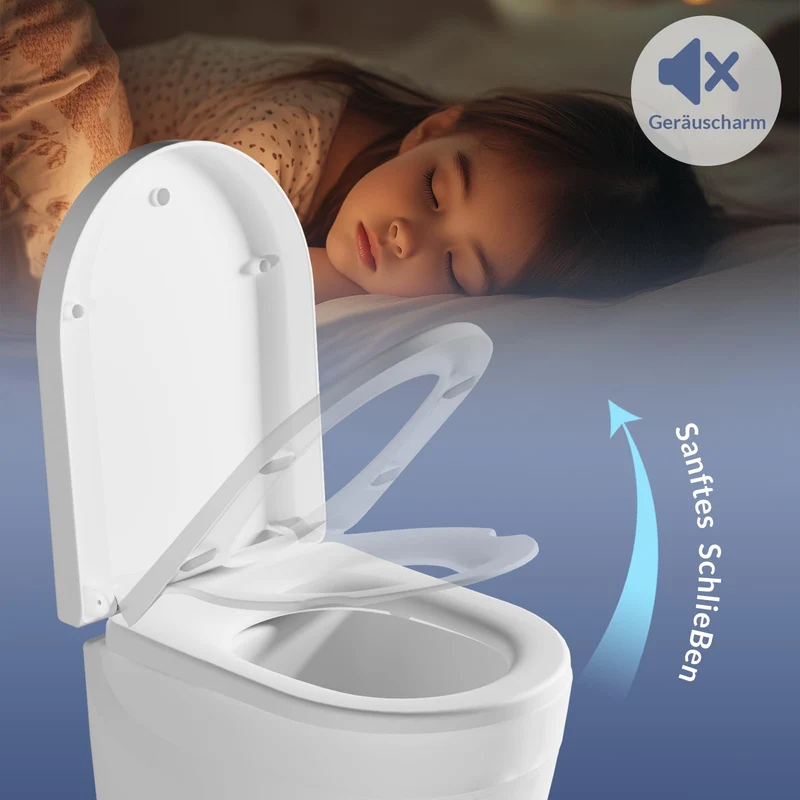 Sedile WC per bambini Garvee con meccanismo di chiusura ammortizzata, forma a D, bianco, coperchio WC antibatterico con seggiolino per bambini, coperchio rimovibile, sgancio rapido per una facile pulizia, capacità di peso 150 kg