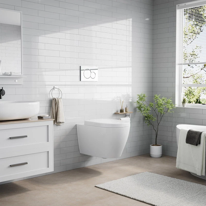 Telaio per WC sospeso Garvee da 112 cm, cassetta di scarico nascosta, set completo, installazione in acciaio bianco