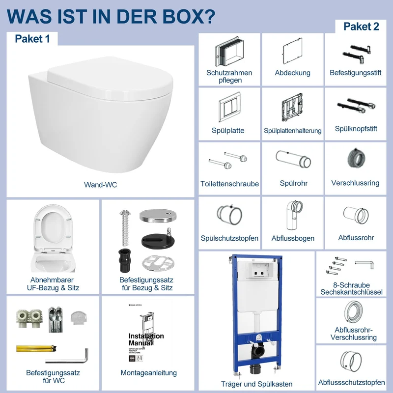 Telaio per WC sospeso Garvee da 112 cm, cassetta di scarico nascosta, set completo, installazione in acciaio bianco